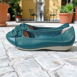 VenusCelia Teal Leather Comfort Flats Bow Slip On Loafers Size 8‎ Cushioned